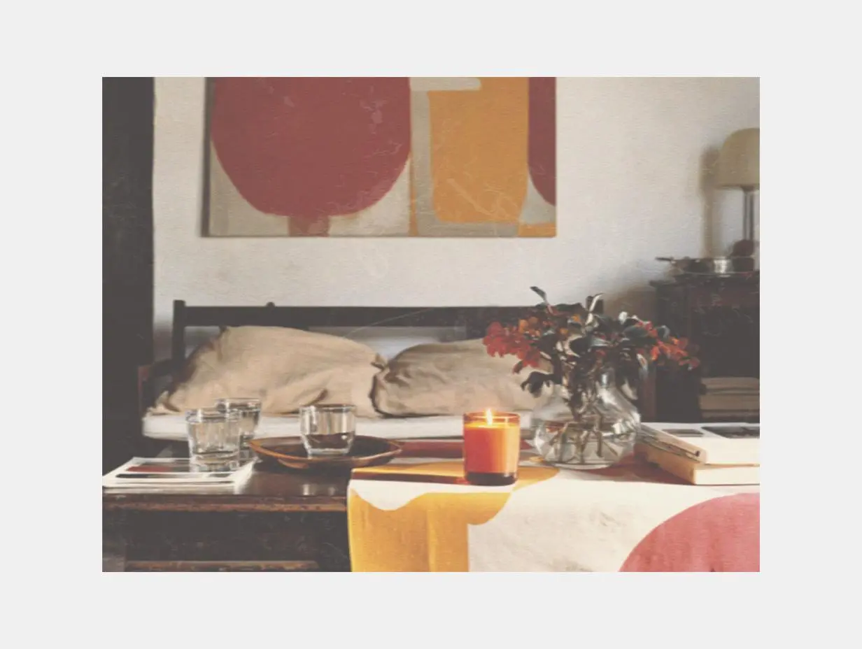 A warm Cosy home interior styled with soft candlelight, floral accents and relaxed living details — the perfect setting for Valentines day gift ideas and intimate Date night home dinner ideas.