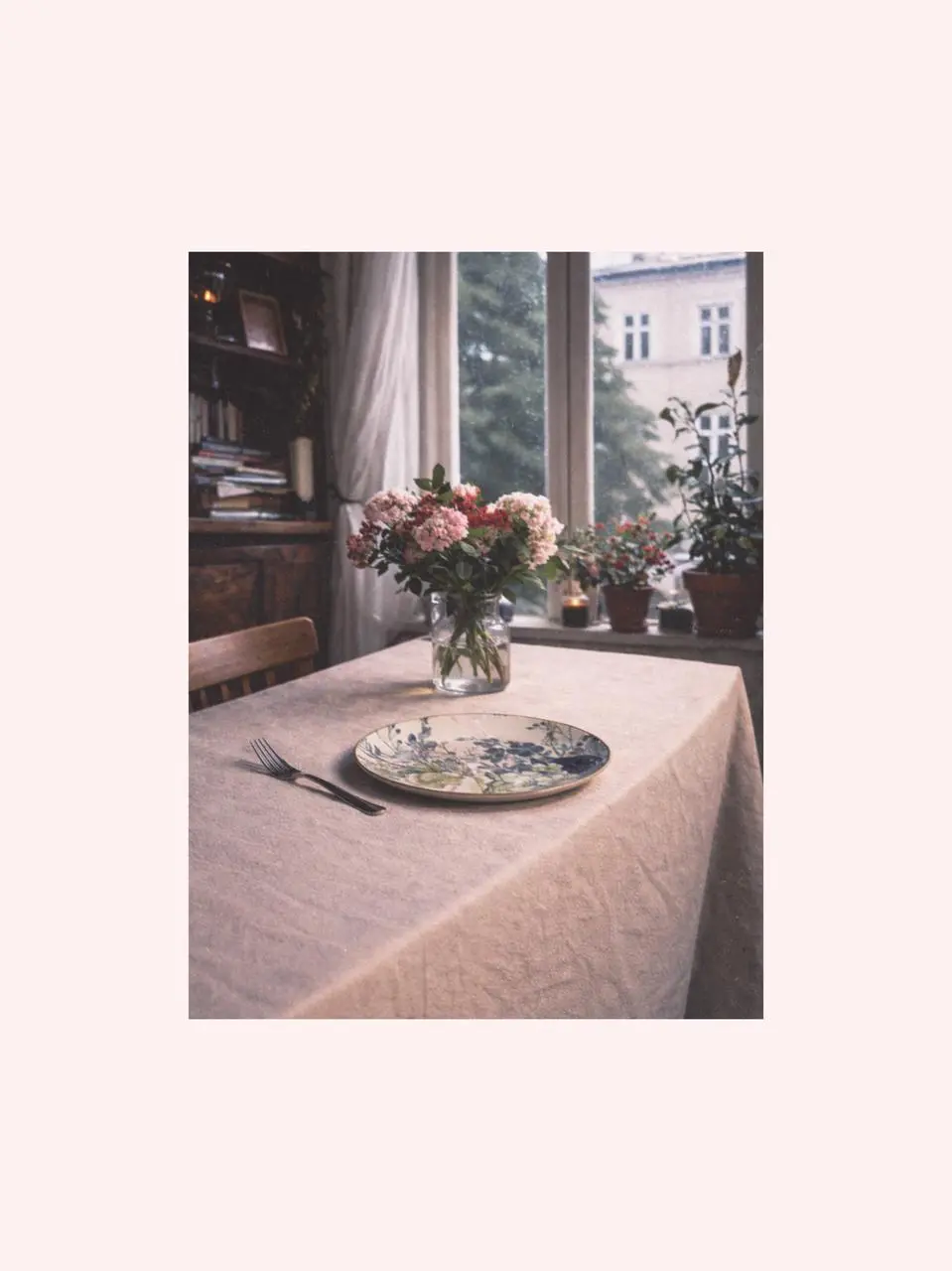 Elegant Table decorations styled with fresh flowers, soft natural light and refined dinnerware — creating romantic Date night home dinner ideas in a warm Cosy home setting.